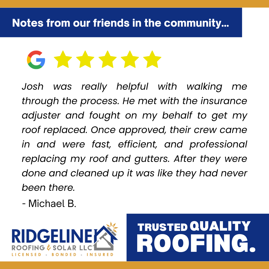 <!-- wp:paragraph -->
<p>Josh was really helpful with walking me through the process. He met with the insurance adjuster and fought on my behalf to get my roof replaced. Once approved, their crew came in and were fast, efficient, and professional replacing my roof and gutters. After they were done and cleaned up it was like they had never been there.</p>
<!-- /wp:paragraph -->