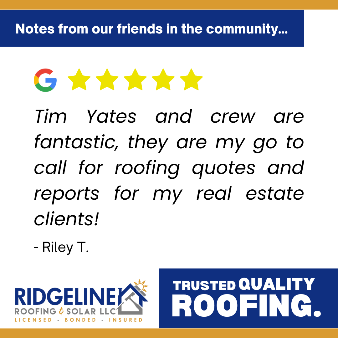 Riley T. <!-- wp:paragraph -->
<p>Tim Yates and crew are fantastic, they are my go to call for roofing quotes and reports for my real estate clients!</p>
<!-- /wp:paragraph -->