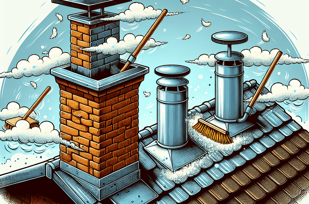 An artistic rendition of the title: Inspect and clean your roof vents and chimney.