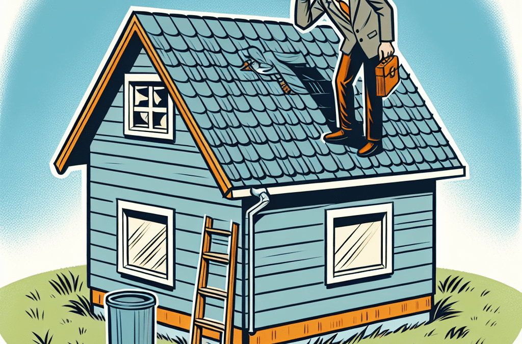 A man on top of a house inpecting a roof.