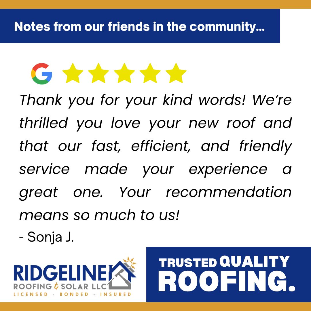 <!-- wp:paragraph -->
<p>Thank you for your kind words! We’re thrilled you love your new roof and that our fast, efficient, and friendly service made your experience a great one. Your recommendation means so much to us!</p>
<!-- /wp:paragraph -->