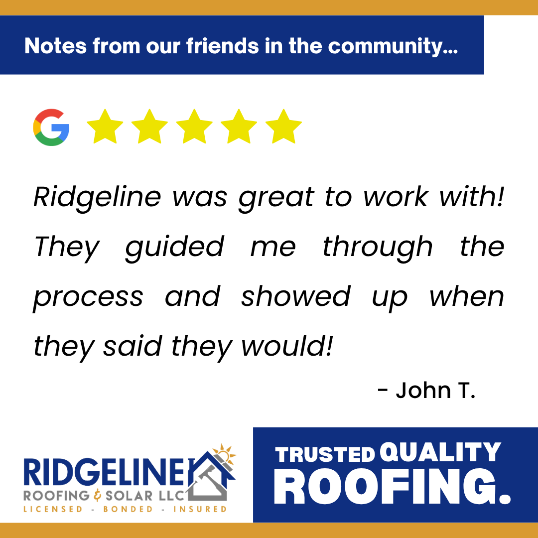 John T. <!-- wp:paragraph -->
<p>Ridgeline was great to work with! They guided me through the process and showed up when they said they would! The did a great job! I would recommend them to everyone!</p>
<!-- /wp:paragraph -->