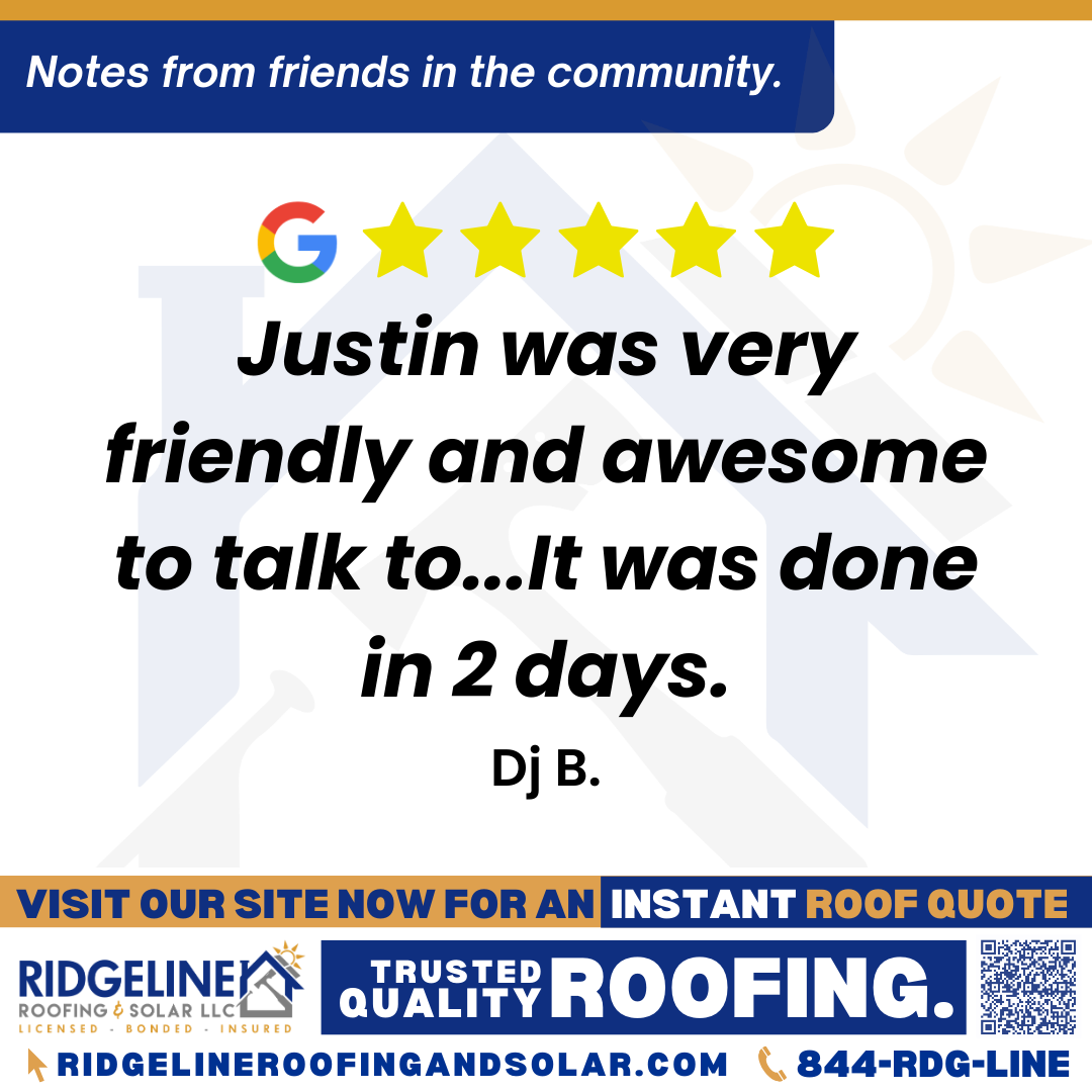 <h3>Customer Review</h3>
<em>I was walking around the mall with my son getting ready to go to Vintage Stock, we were walking by ridgelines kiosk where they just have like cards & brochures . I grabbed one of the cards got home and it happened to say Justin Butler on it.  He’s the project manager.
Anyway, I called it. He answered he came over to the house that day.  Justin was very friendly and awesome to talk to.  Within the next few days he had the crew over putting siding on my house. It was done in 2 days.  It looks fantastic.</em>

- Dj B.

&nbsp;
<h3>From Team Ridgeline:</h3>
<em>Thank you so much, Dj! We are thrilled to hear that Justin Butler and our team could provide such a quick and friendly experience, from the mall kiosk to your new siding installation. We take pride in delivering efficient, high-quality siding and roofing services, and we’re glad your home looks fantastic! Thank you for choosing Ridgeline Roofing & Solar.</em>