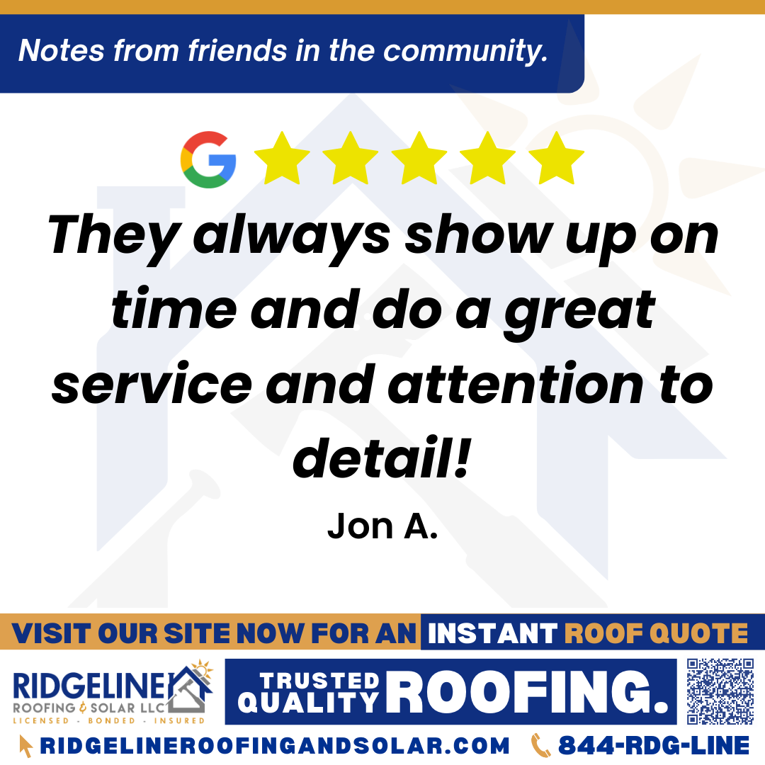 They always show up on time and do a great service and attention to detail! – Jon A. <h3>Customer Review</h3>
<em>Tim and his team has done several spray coatings for my company. They always show up on time and do a great service and attention to detail!</em>
- Jon A.
<h3>From Team Ridgeline:</h3>
<em>We appreciate you trusting our team for your commercial roofing needs! Punctuality and attention to detail are key to our quality craftsmanship. For reliable roofing and outstanding customer service, we’re the trusted local roofers serving Joplin, Bentonville, and Grove.</em>