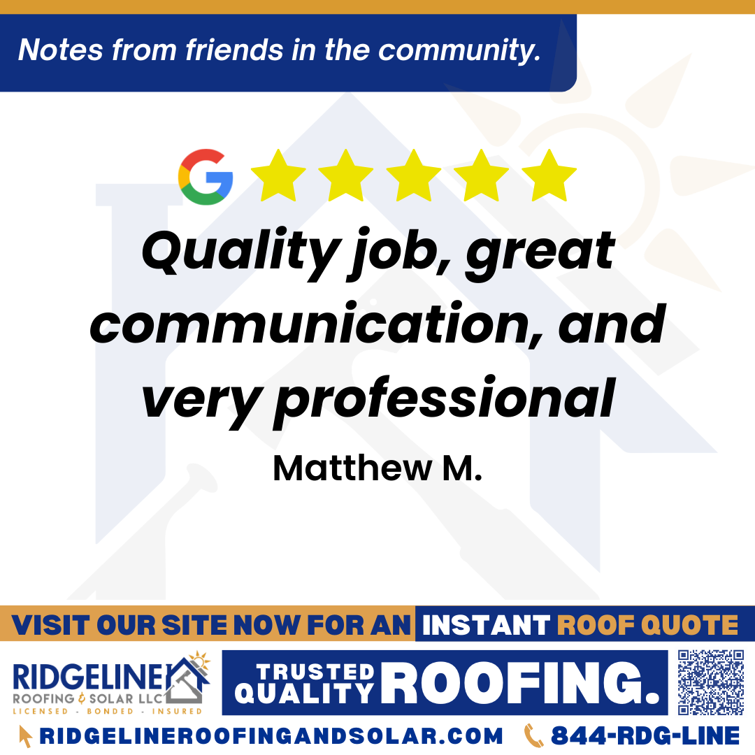 <h3>Customer Review</h3>
<em>Great working with them! Quality job, great communication, and very professional. I would use them again.</em>

- Matthew M.

&nbsp;
<h3>From Team Ridgeline:</h3>
<em>We're delighted to hear that you had a positive experience working with us! Providing quality work, clear communication, and professionalism are our top priorities. Thank you for your feedback, and we'd be honored to work with you again in the future!</em>