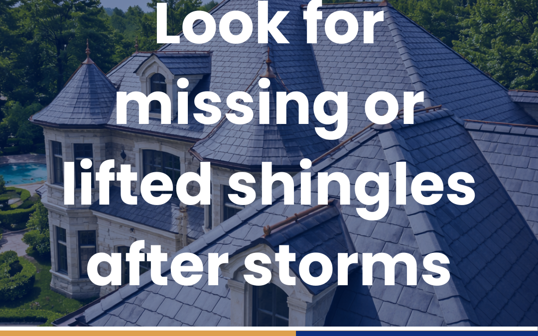Look for missing or lifted shingles after storms