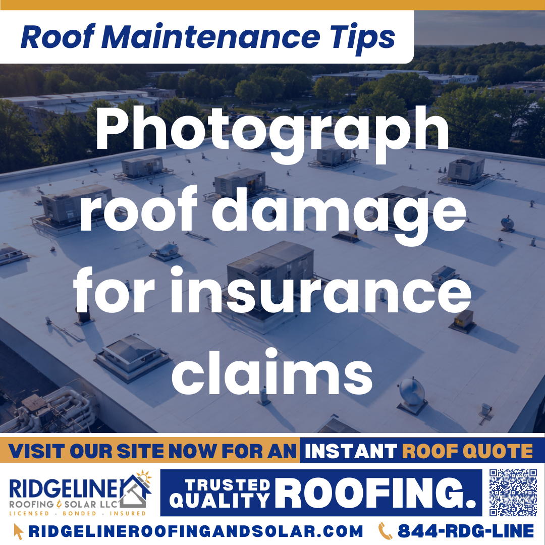 Ridgeline Roofing and Solar Roof Maintenance Tip for Homeowners: Photograph roof damage for insurance claims