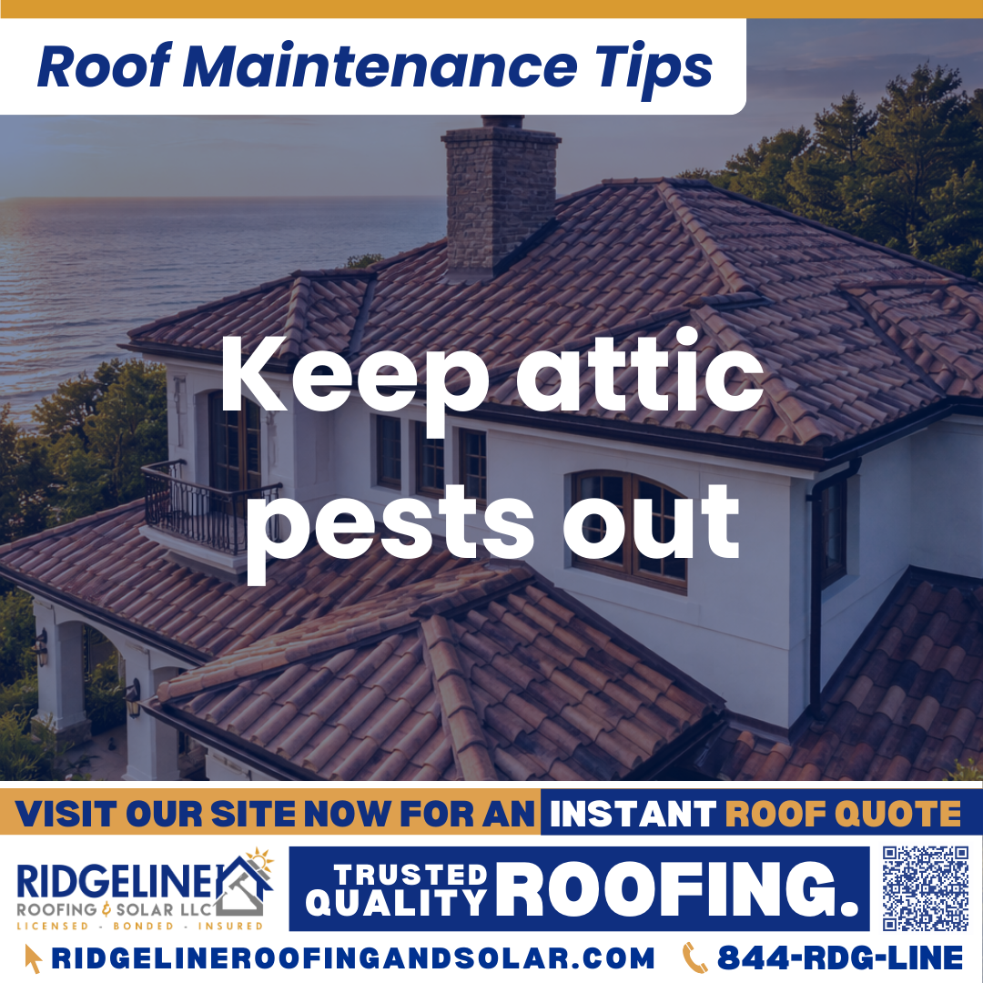 Keep attic pests out Ridgeline Roofing and Solar Roof Maintenance Tip for Homeowners: Keep attic pests out
