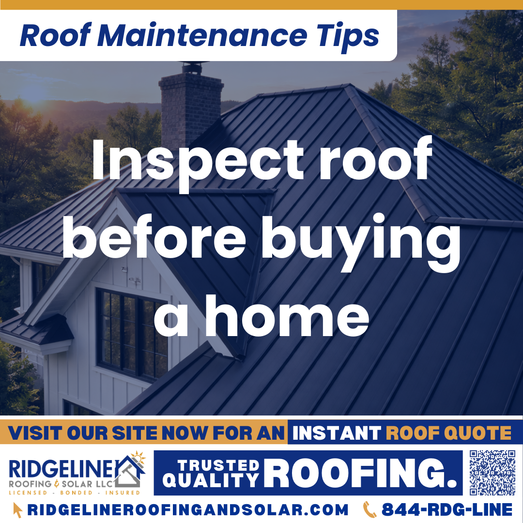 Ridgeline Roofing and Solar Roof Maintenance Tip for Homeowners: Inspect roof before buying a home