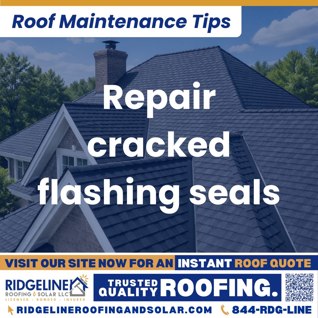 Ridgeline Roofing and Solar Roof Maintenance Tip for Homeowners: Repair cracked flashing seals
