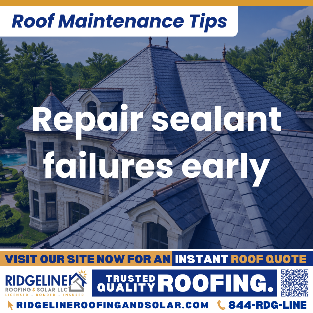 Repair sealant failures early Ridgeline Roofing and Solar Roof Maintenance Tip for Homeowners: Repair sealant failures early