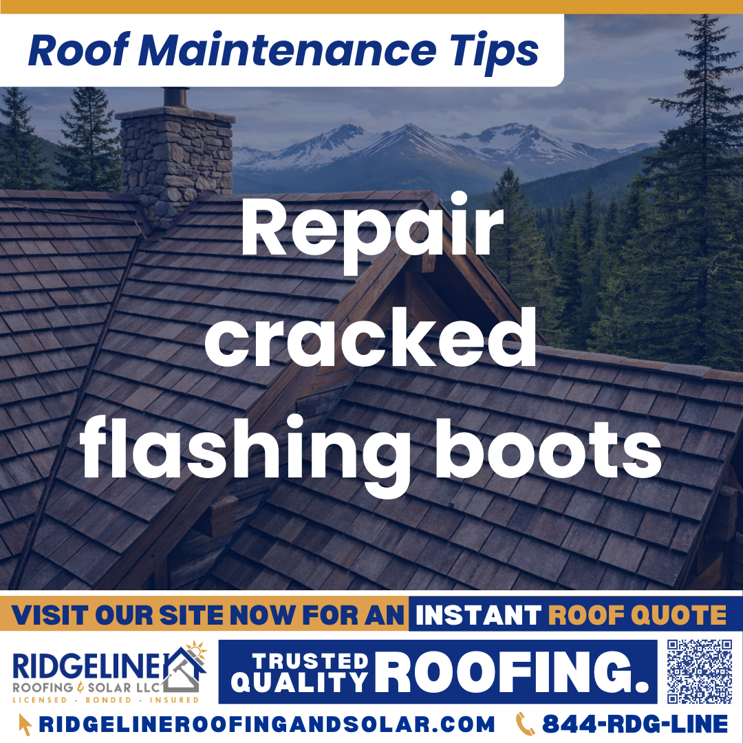Ridgeline Roofing and Solar Roof Maintenance Tip for Homeowners: Repair cracked flashing boots