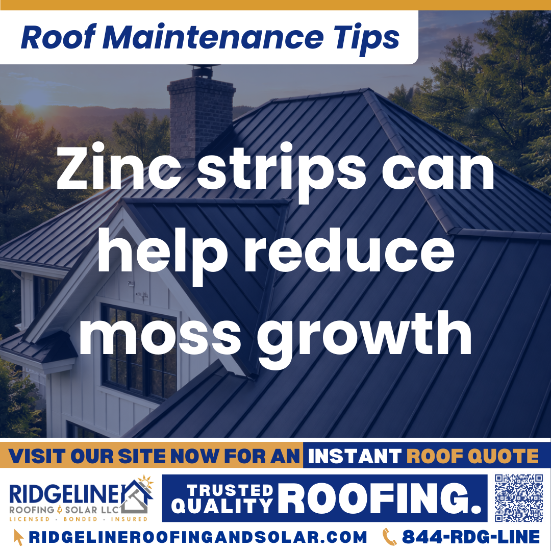 Ridgeline Roofing and Solar Roof Maintenance Tip for Homeowners: Zinc strips can help reduce moss growth