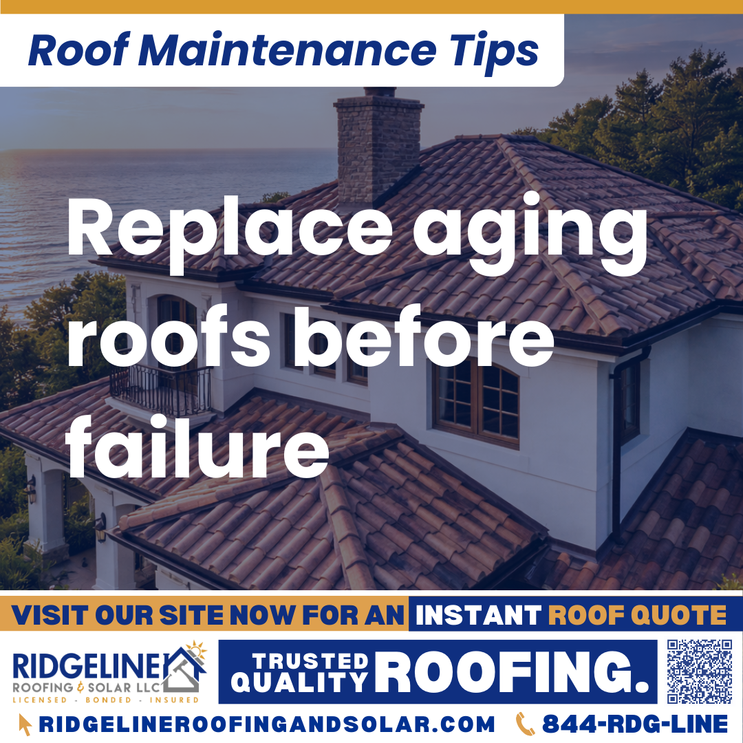 Ridgeline Roofing and Solar Roof Maintenance Tip for Homeowners: Replace aging roofs before failure