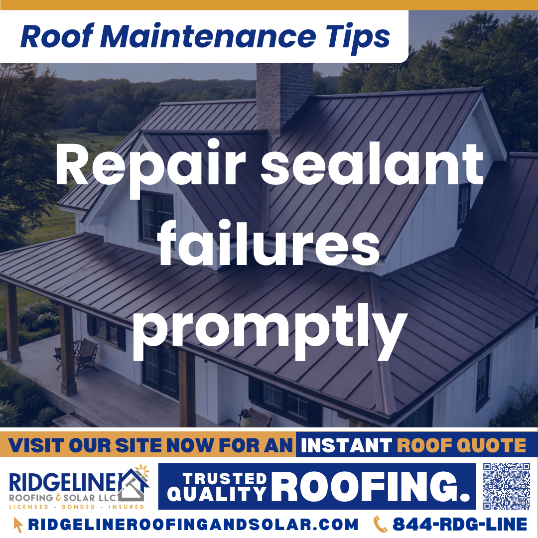 Ridgeline Roofing and Solar Roof Maintenance Tip for Homeowners: Repair sealant failures promptly