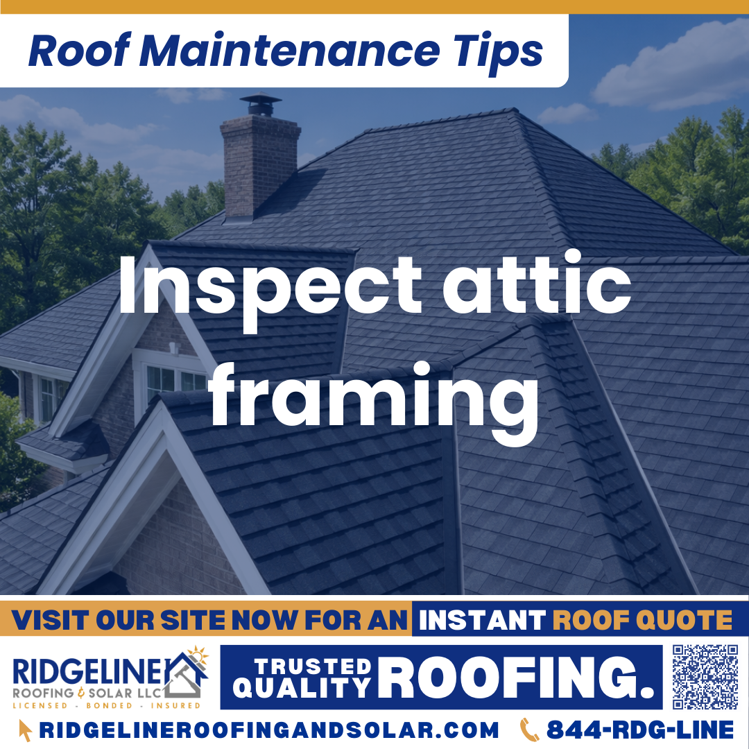 Ridgeline Roofing and Solar Roof Maintenance Tip for Homeowners: Inspect attic framing