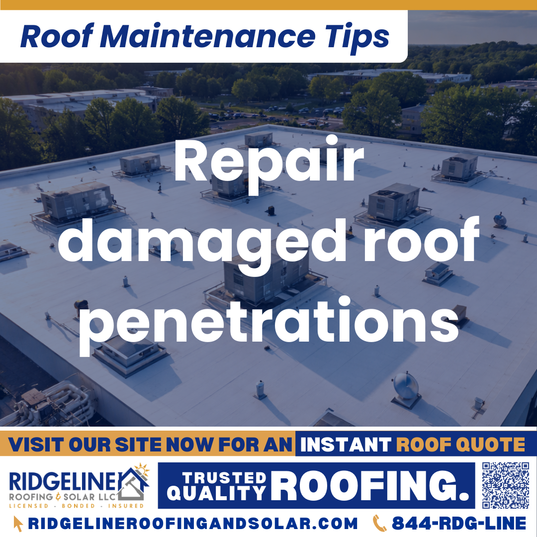 Ridgeline Roofing and Solar Roof Maintenance Tip for Homeowners: Repair damaged roof penetrations