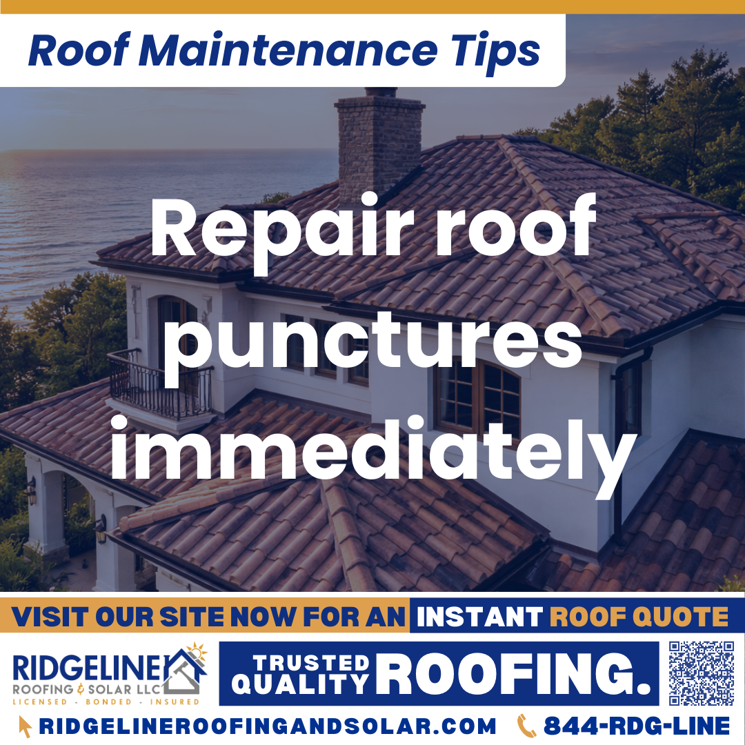 Ridgeline Roofing and Solar Roof Maintenance Tip for Homeowners: Repair roof punctures immediately