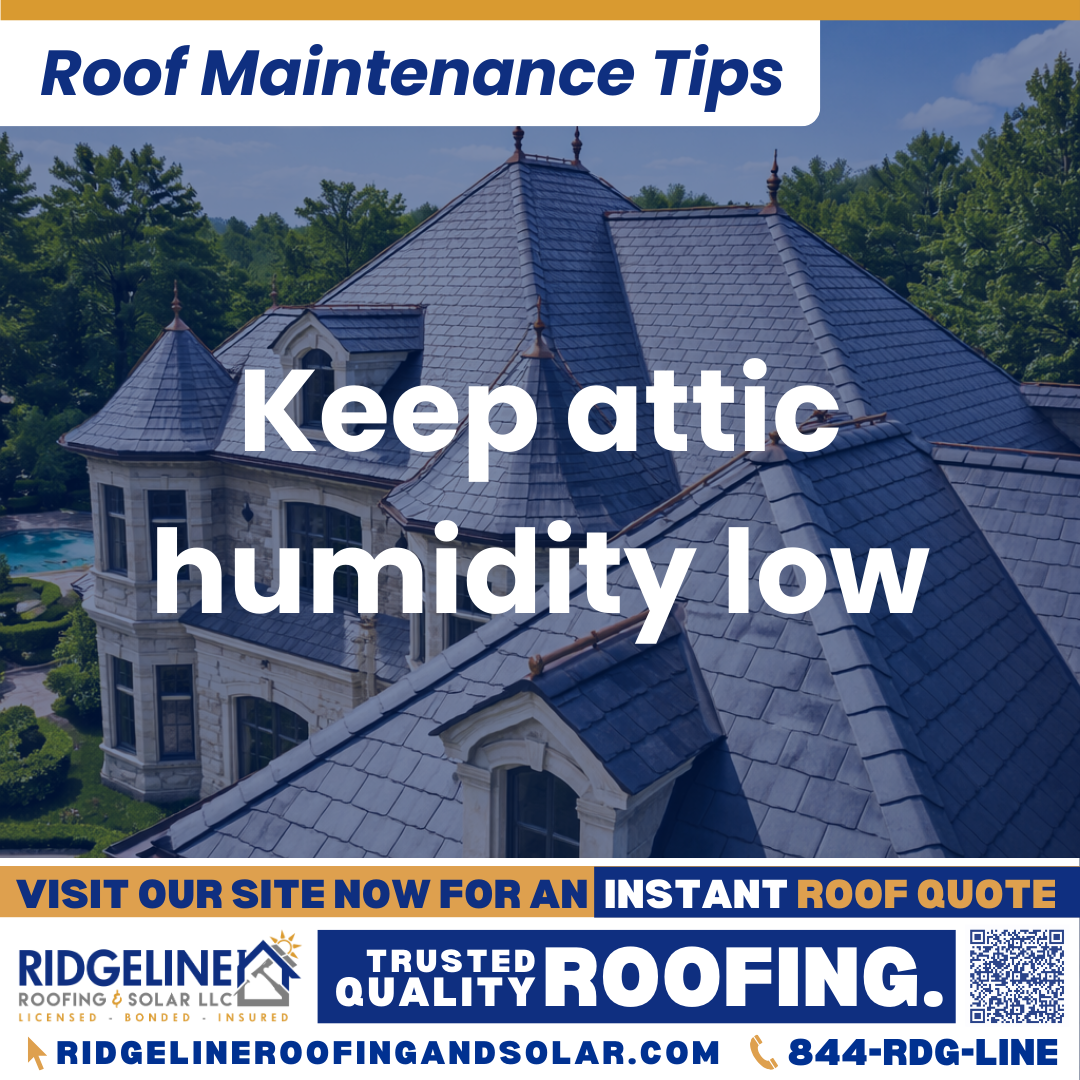 Ridgeline Roofing and Solar Roof Maintenance Tip for Homeowners: Keep attic humidity low
