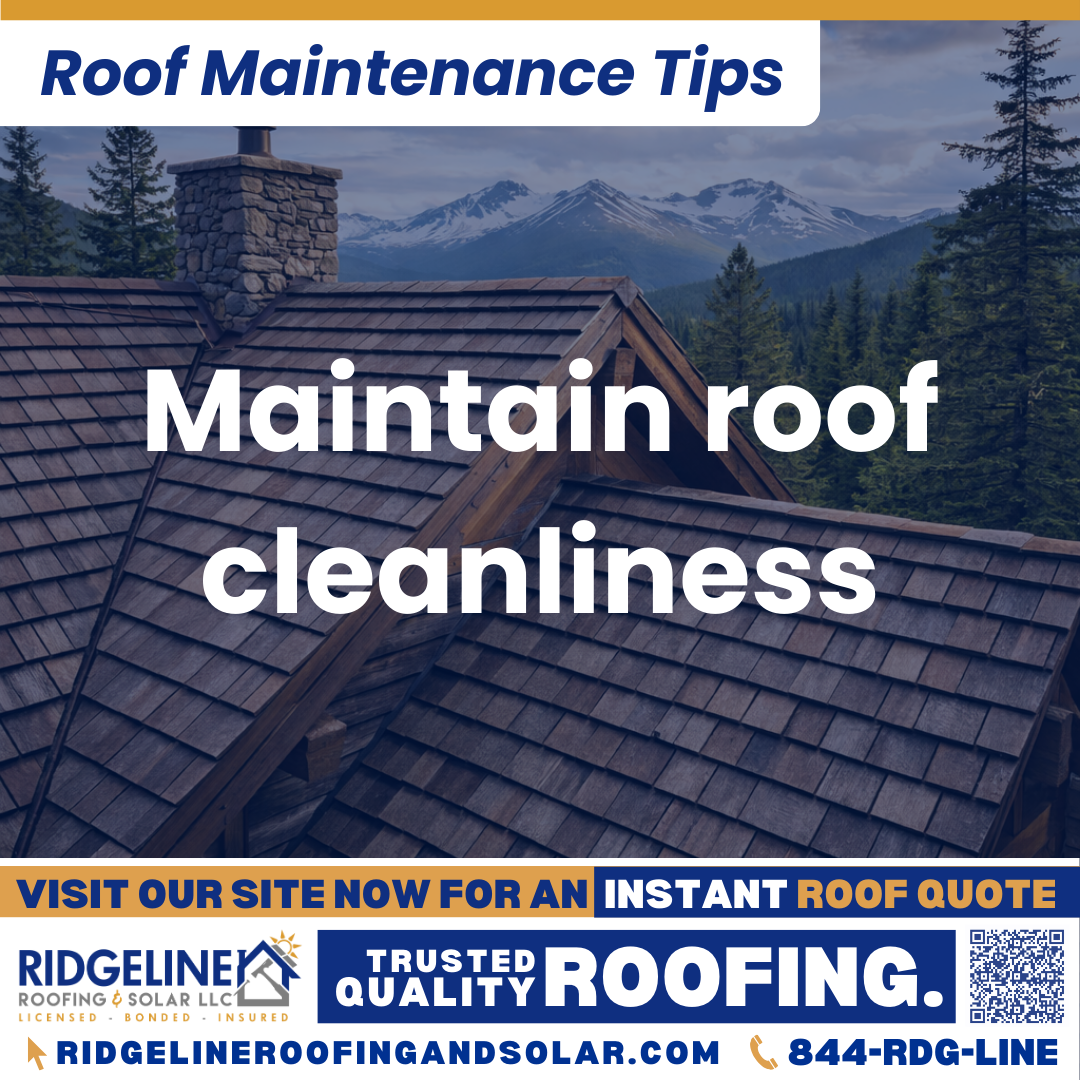 Maintain roof cleanliness Ridgeline Roofing and Solar Roof Maintenance Tip for Homeowners: Maintain roof cleanliness