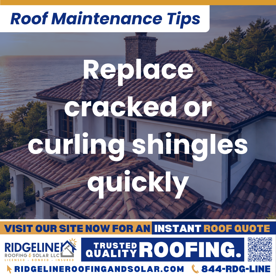 Replace cracked or curling shingles quickly Ridgeline Roofing and Solar Roof Maintenance Tip for Homeowners: Replace cracked or curling shingles quickly