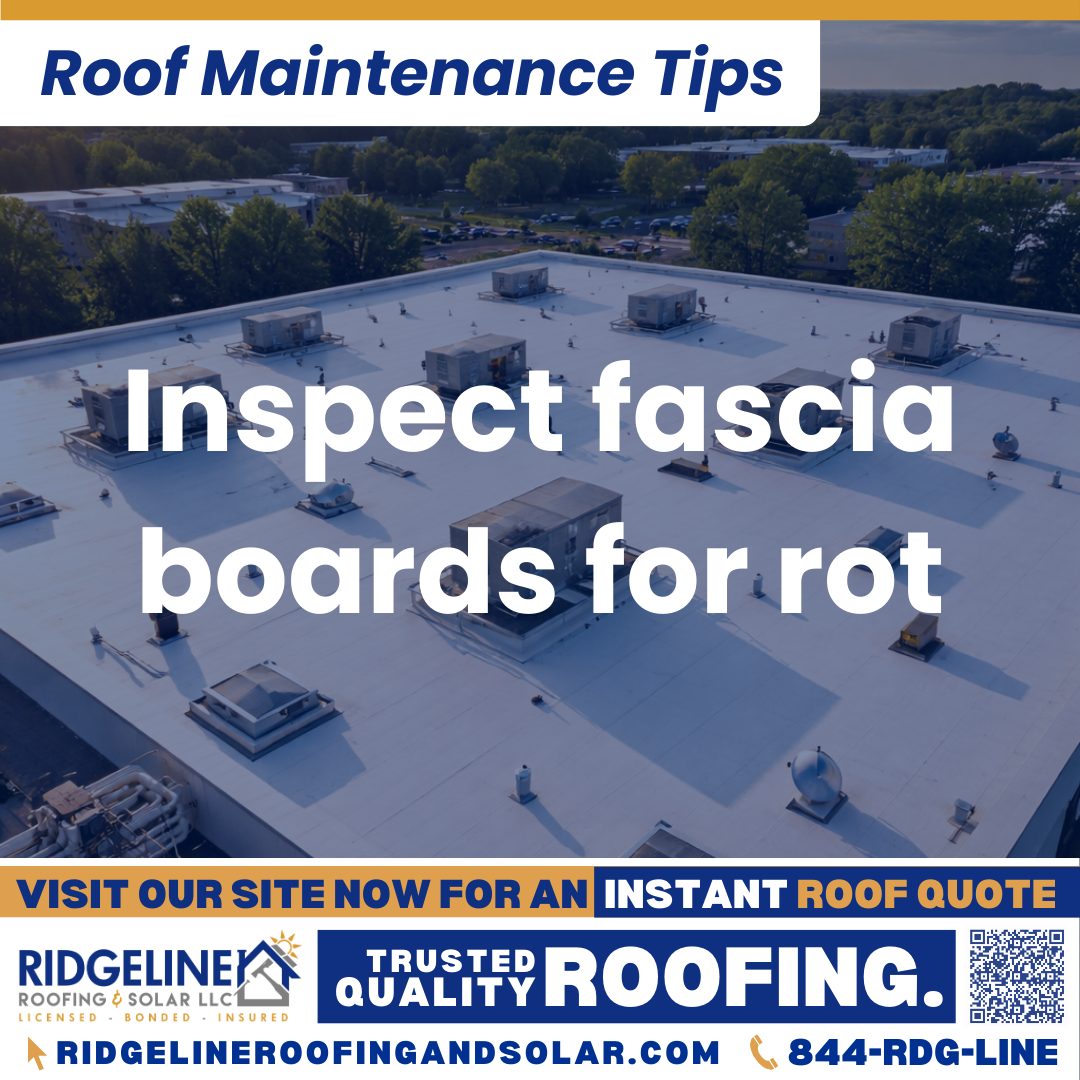 Inspect fascia boards for rot Ridgeline Roofing and Solar Roof Maintenance Tip for Homeowners: Inspect fascia boards for rot