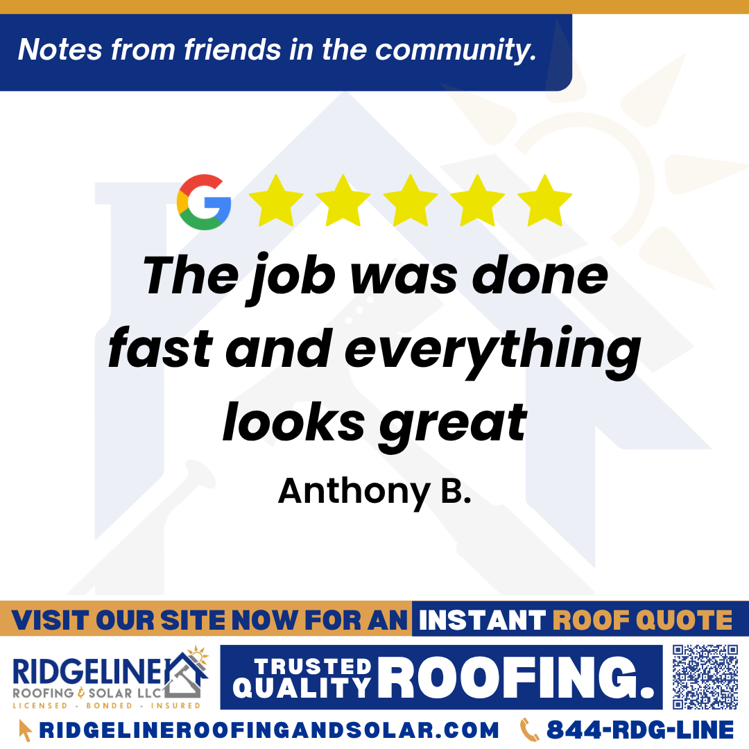 The job was done fast and everything looks great. – Anthony B. <h3>Customer Review</h3>
<em>The job was done fast and everything looks great</em>
- Anthony B.
<h3>From Team Ridgeline:</h3>
<em>Thank you for taking the time to share your experience.</em>