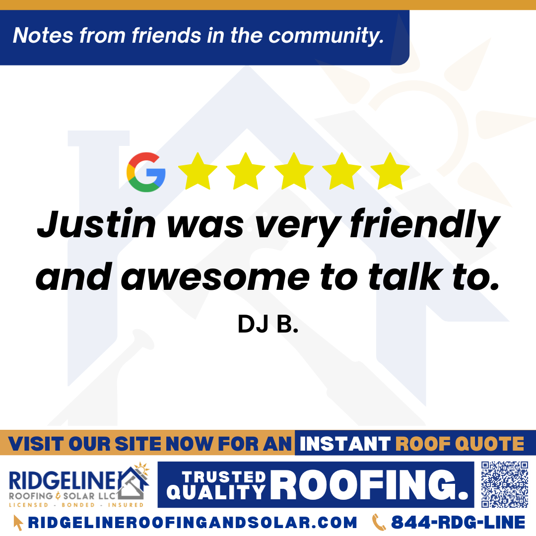 <h3>Customer Review</h3>
<em>I was walking around the mall with my son getting ready to go to Vintage Stock, we were walking by ridgelines kiosk where they just have like cards & brochures . I grabbed one of the cards got home and it happened to say Justin Butler on it. He’s the project manager. Anyway, I called it. He answered he came over to the house that day. Justin was very friendly and awesome to talk to. Within the next few days he had the crew over putting siding on my house. It was done in 2 days. It looks fantastic.</em>

- DJ B.

&nbsp;
<h3>From Team Ridgeline:</h3>
<em>Thank you, DJ! We’re so glad you stopped by our kiosk and connected with Justin Butler. It’s great to hear he made the process easy and that your new siding turned out fantastic—thanks for trusting Ridgeline Roofing and Solar!</em>