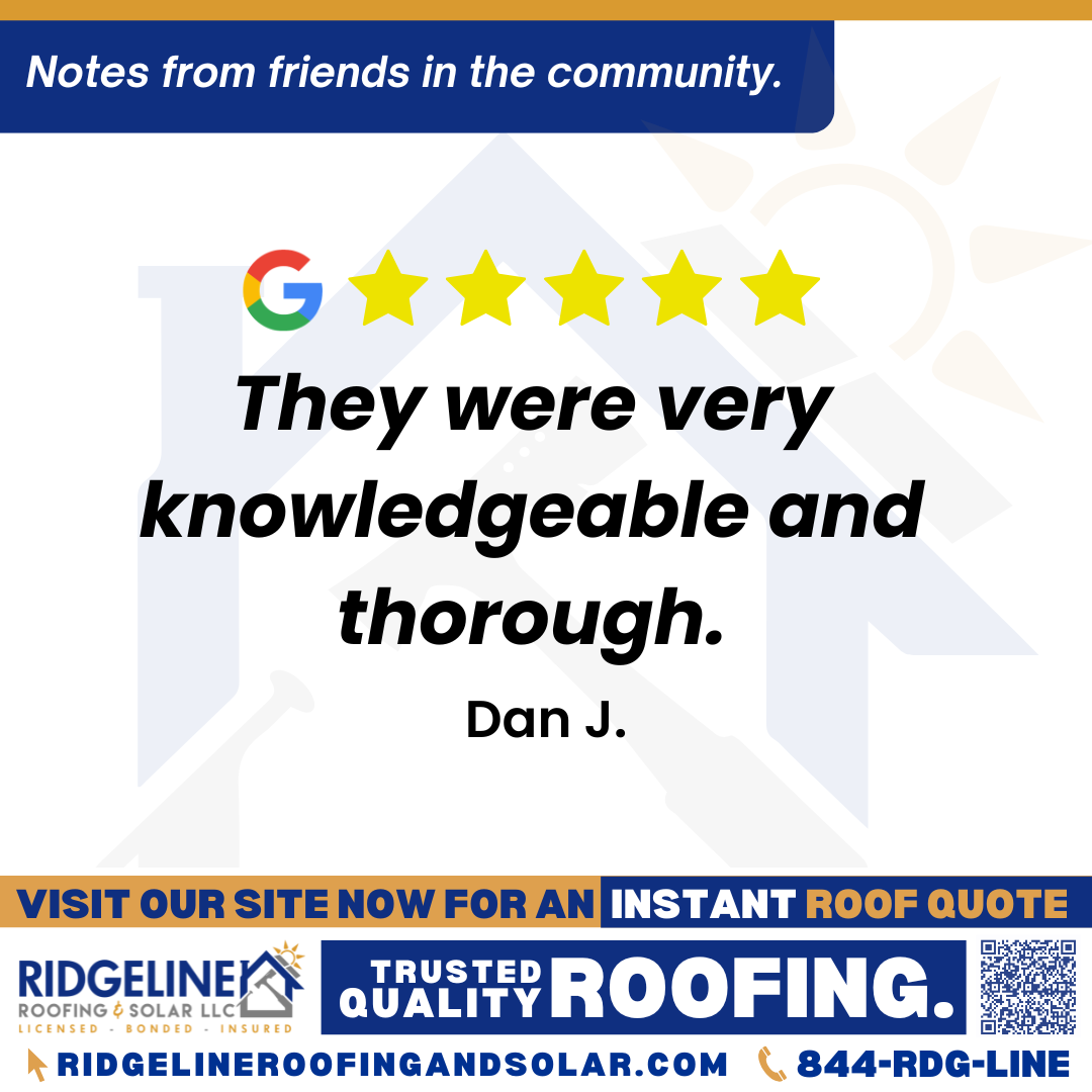 They were very knowledgeable and thorough. – Dan J. <h3>Customer Review</h3>
<em>Chip and Tim did a wonderful job through the process getting our building's roof system replaced. They were very knowledgable and thorough. We highly recommend them for your commercial roofing needs!!!</em>
- Dan J.
<h3>From Team Ridgeline:</h3>
<em>Thank you, Dan! We’re glad Chip and Tim provided knowledgeable guidance and thorough service throughout your commercial roof replacement. We truly appreciate your recommendation and are proud to deliver dependable commercial roofing services!</em>