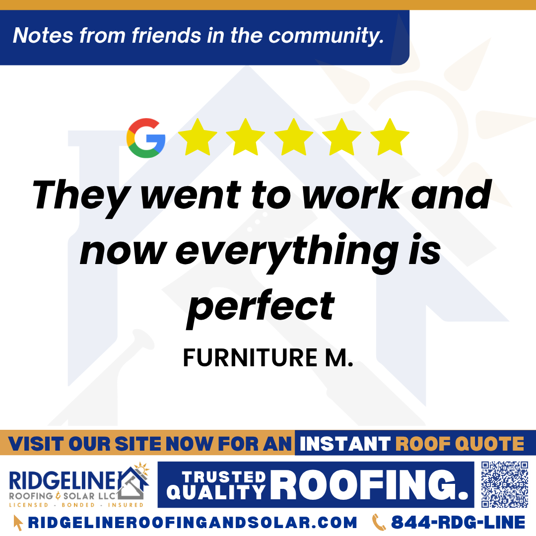 <h3>Customer Review</h3>
<em>We have been so pleased with all the repairs and new installations that Ridgeline Roofing has done for us.  Our building was empty for 6 years so it needed some help.  Tim and his crew came in and assessed everything, gave us a project quote that was reasonable!  They went to work and now everything is perfect.  The awning on the store is our favorite.  Quality job!
We highly recommend them!
Furniture And More Joplin</em>

- FURNITURE M.

&nbsp;
<h3>From Team Ridgeline:</h3>
<em>We're thrilled to hear about your satisfaction with the repairs and new installations by Ridgeline Roofing! Providing quality workmanship and restoring your building to perfection is our goal. Thank you for your recommendation, and we're here for any future roofing needs you may have!</em>