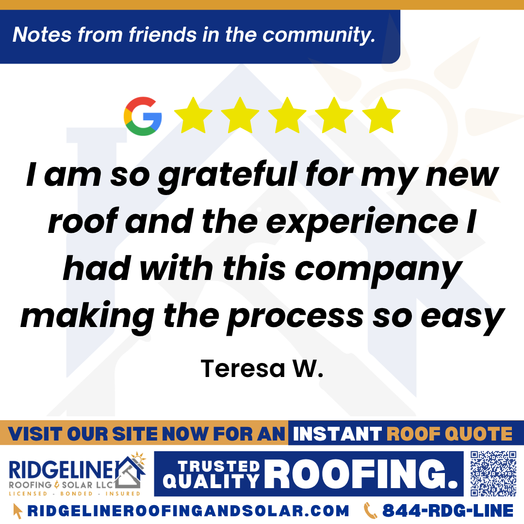 <h3>Customer Review</h3>
<em>I want to give a shout out to the folks at Ridgeline Roofing for a nice job. They came on time from the estimate to the completion of my new roof. I had a complete tear off and decking replaced. There crew were out just as soon as the sun was rising, preparing the yard to prevent debris from getting all over the yard, and cleaned up completely when job was complete. I am so grateful for my new roof and the experience I had with this company making the process so easy, thank you.</em>

- Teresa W.

&nbsp;
<h3>From Team Ridgeline:</h3>
<em>Thank you so much for the wonderful review, Teresa! We are thrilled to hear that you are happy with your new roof and that our crew provided a professional, efficient experience from the initial estimate to the final cleanup. At Ridgeline Roofing and Solar, we take pride in delivering high-quality roofing services and making the process as easy as possible for our customers in Joplin. We appreciate your recommendation!</em>